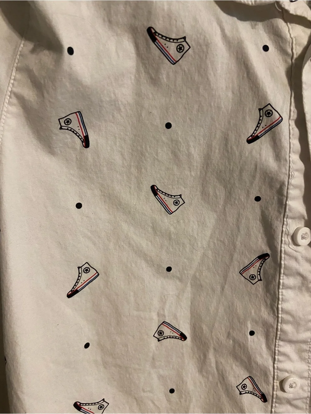 Converse White Short-Sleeve Button-Up Shirt with Sneaker Print